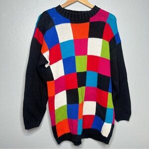 Vintage marsh landing 90s Colorful Patchwork Women's Sweater ramie cotton sz M